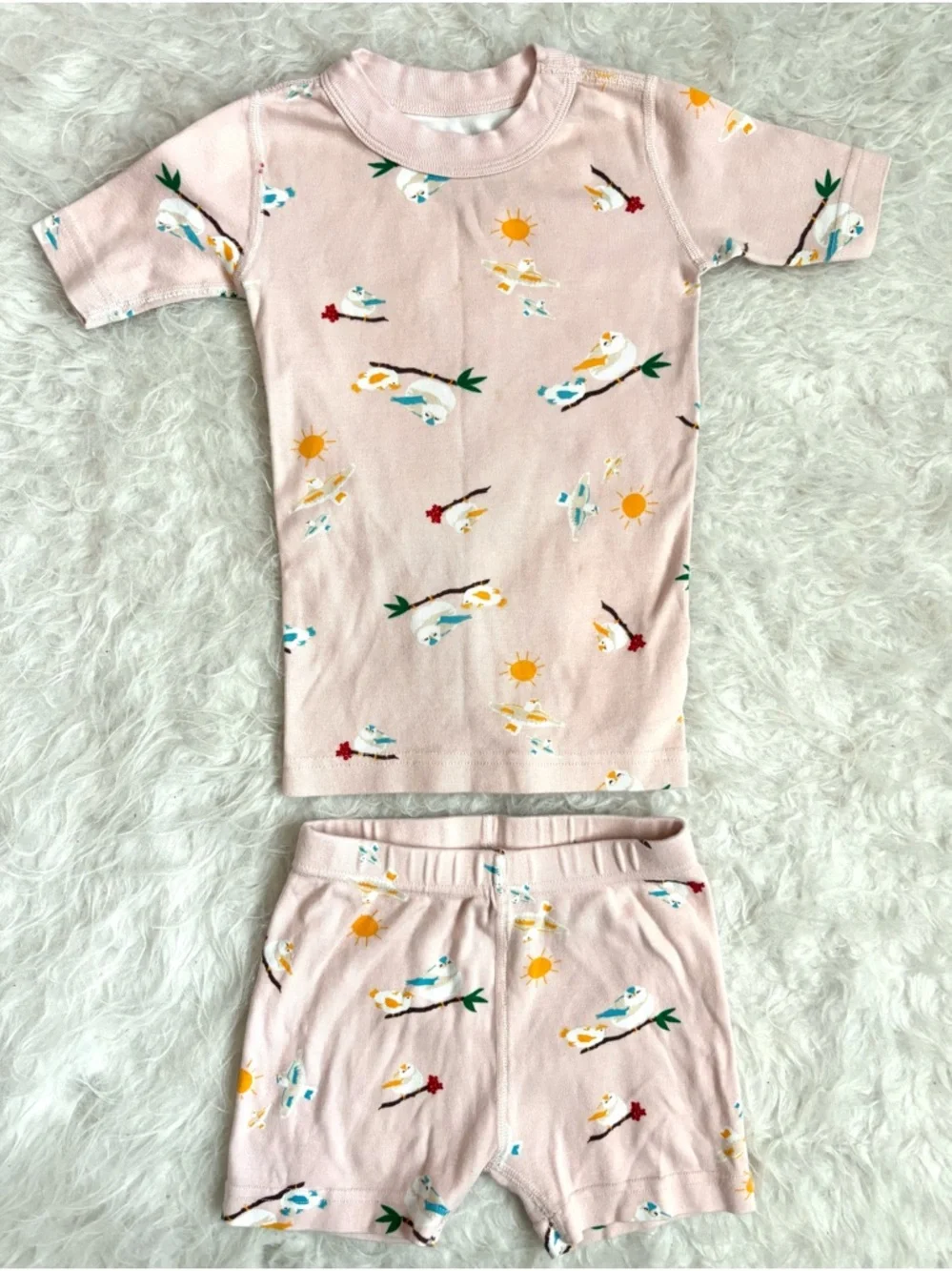 Hanna Andersson Girls Light Pink Bird & Sun AOP Organic Cotton Pajama Set